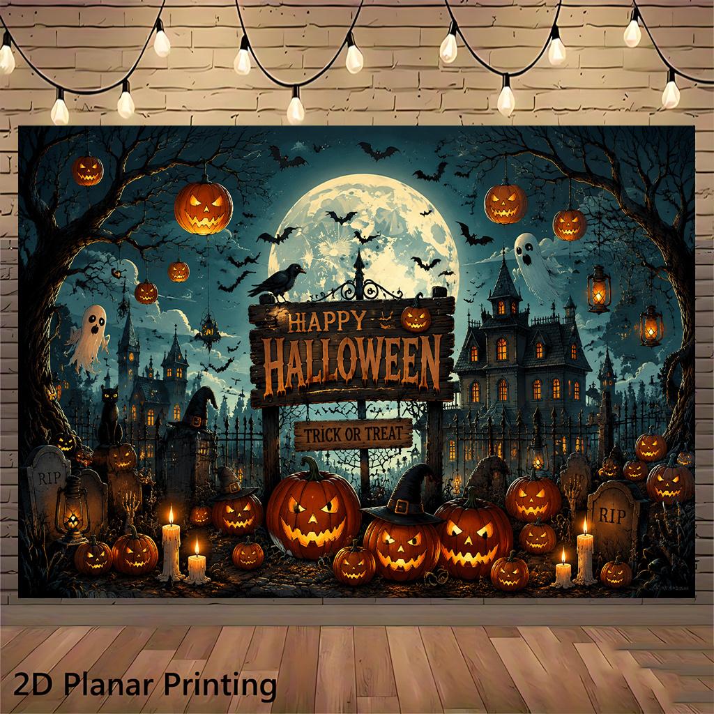 1 piece of 2D flat banner, Halloween pumpkin night party 4, indoor and outdoor courtyard decoration backdrop fabriczyc