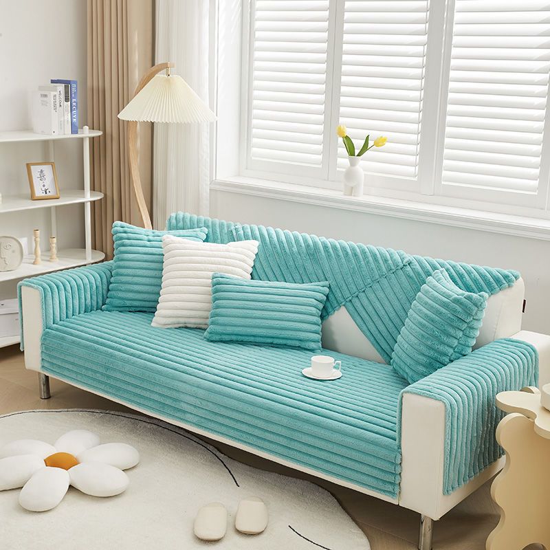 Rabbit Plush Straight Strip Sofa Cover Winter Thicken Plush Sofa Mat Couch Slipcovers for Living Room Solid Anti-slip Sofa Towel