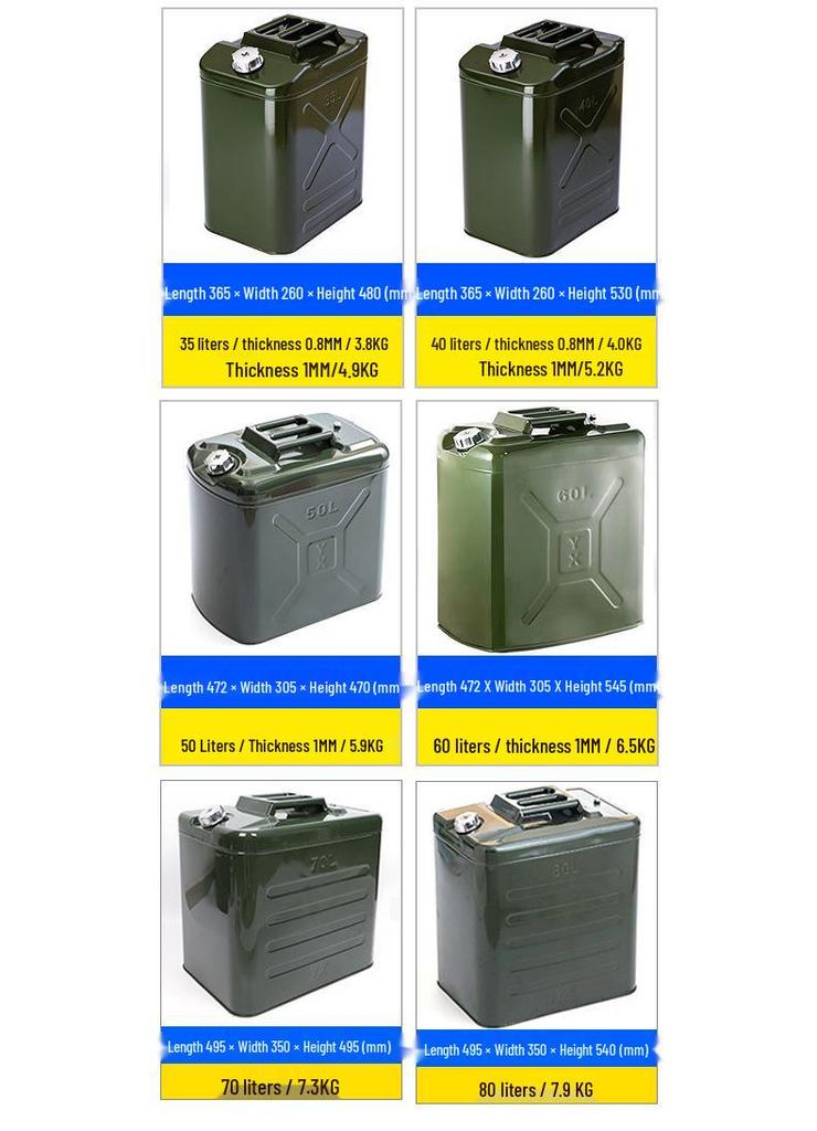 Shenju Portable Aluminum Oil Drum with Square Lid - 10L, 20L, 25L, 30L Options - Thickened Fuel Storage Tank