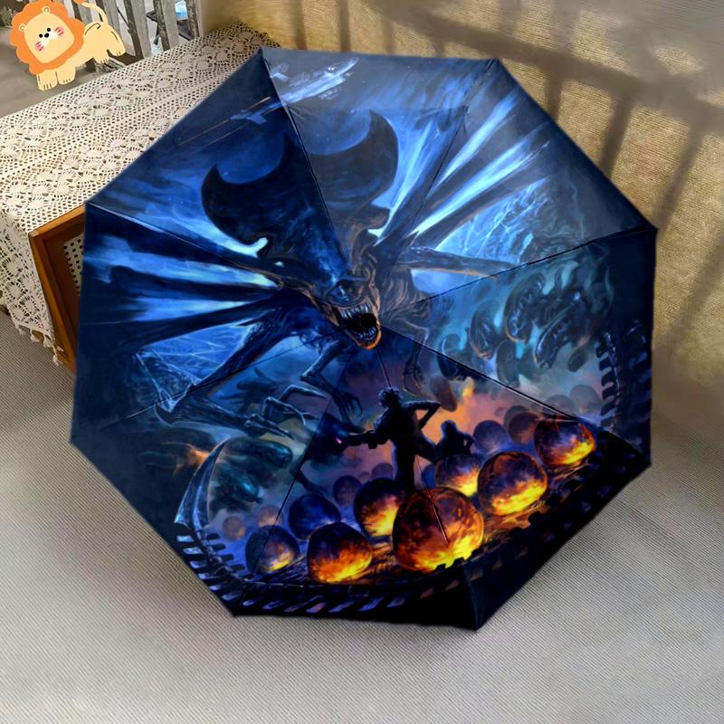 Ufo Hovers Above Predator Throne Folding Umbrella 8 Paraphenoid Bones Suitable For All Seasons Travel Three Folds Umbrella