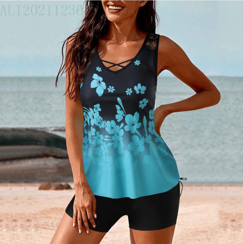 

2024 Женский европейский и американский консервативный танкини с шортами-бойлегами XL