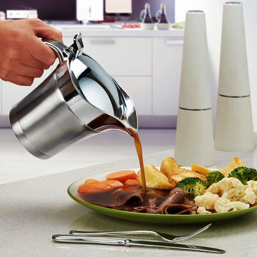 304 Rostfritt Stål Dubbelväggsisolering Smaksås Kanna Såssnipa Serveringskanna Köksredskap 450ml