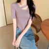 Design Sense Irregular Exposed Collarbone Versatile Chic Short Section Knit Short-sleeved Tops Casual Essential Comfort Style Slim Fit Pullovers Tees