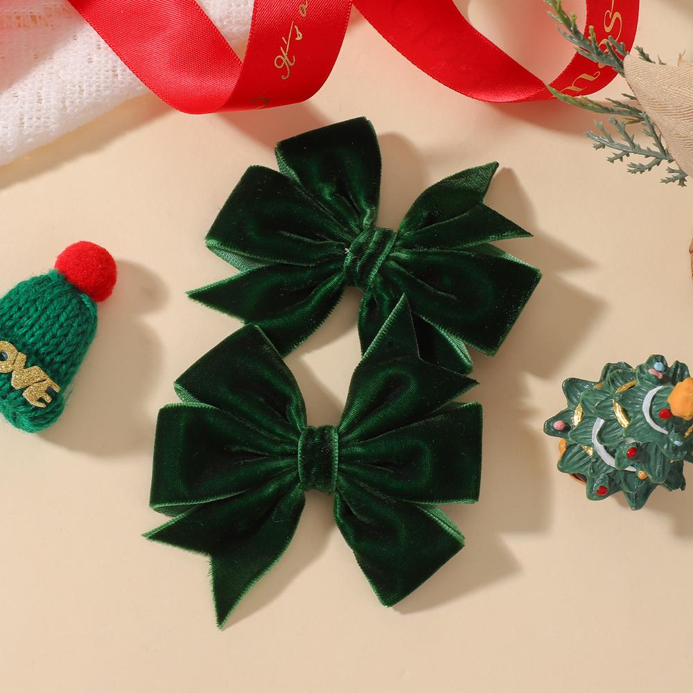 2pcs/set Handmade Velvet Bow Hair Clips for Baby Girls Vintage Christmas Red Green Bowknot Hairpins Barrette Hair Accessories