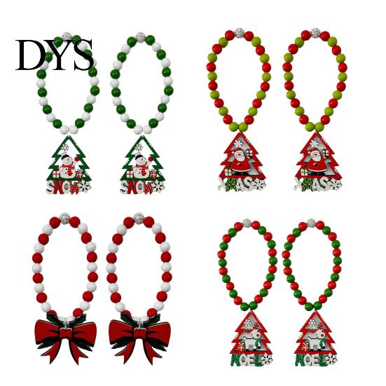 Wooden Bead Curtain Tiebacks 1 Pair Xmas Charm Christmas Ties Beaded Holdbacks for Drapes Living Room Bedroom Nursery Decor Easy-operate Holders