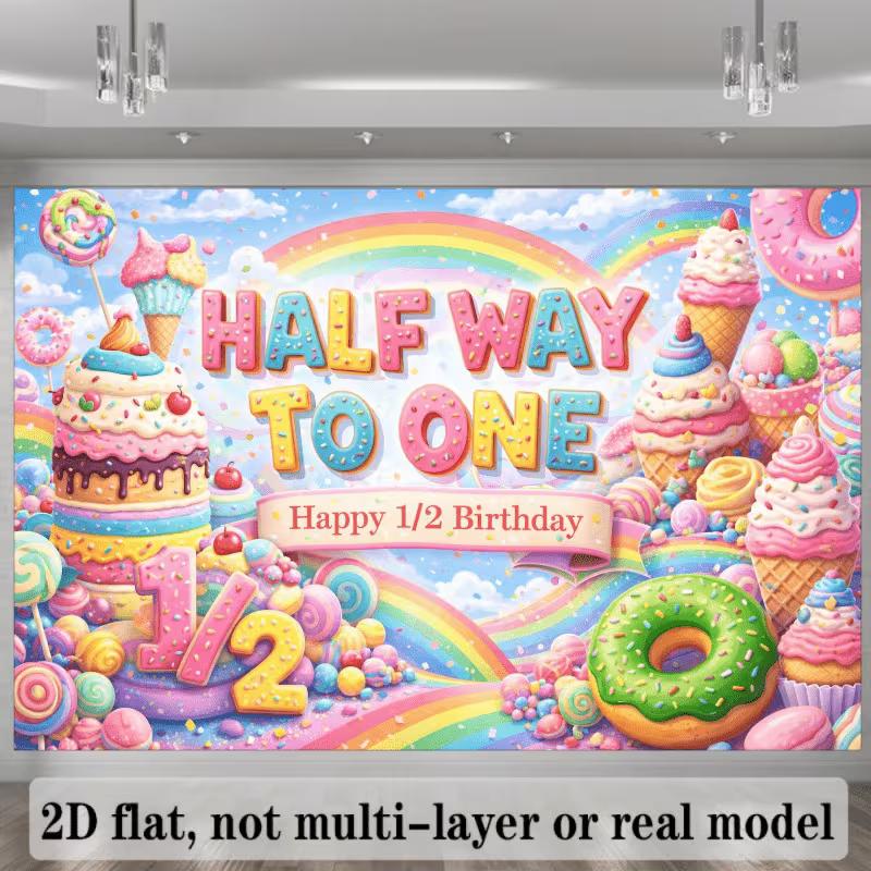2D Halfway To One Backdrop Ice Cream Lollipop Photo Booth Background