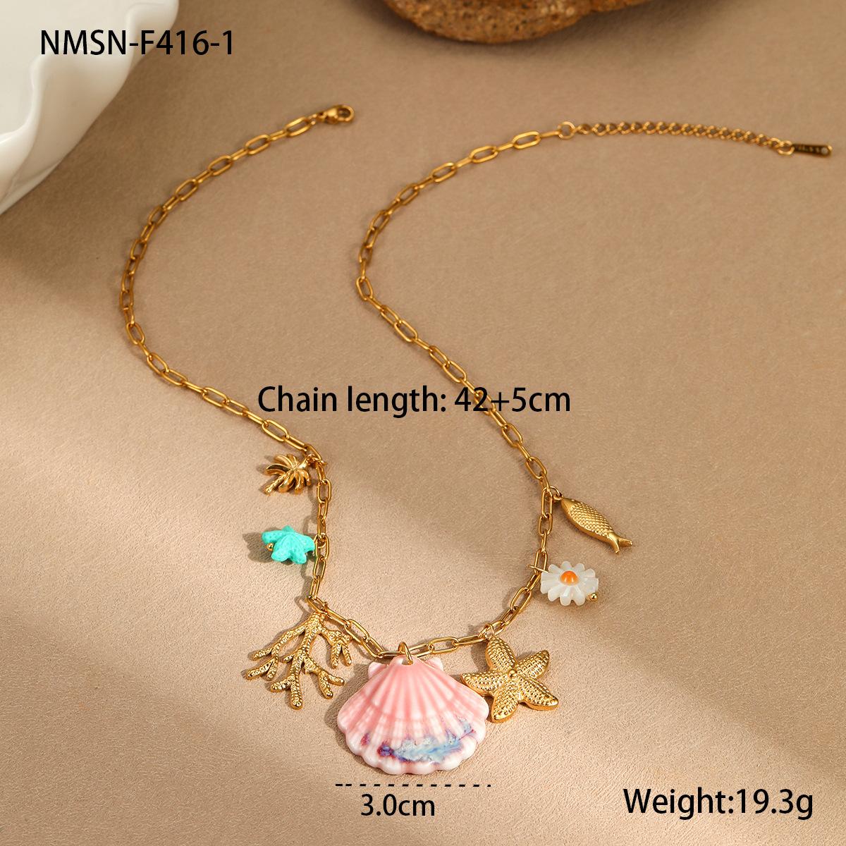 GEMCHIC Women s Ocean Beach Vacation Style Ceramic Pendant Necklace Bracelet Set - Shell Starfish Summer Choker
