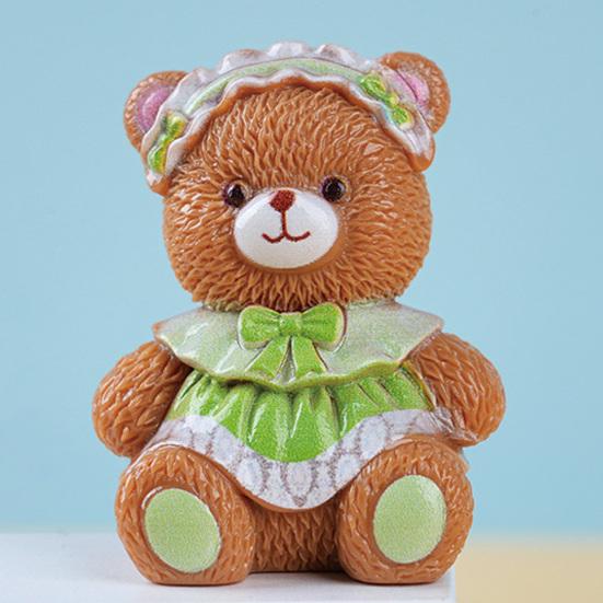 Mini Cartoon Bear Figurine Tiny Resin Bear Figures with Dress Cute Cake Toppers for DIY Crafts Dollhouse Fairy Garden Micro Landscape Decor