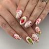 24PCS Sweet Short Almond Press On Nails Cute Strawberry Flowers Fake Nails for Women Ins Bow French Acrylic Wearable False Nails