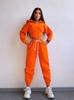 European and American fashion casual women's solid color long-sleeved waist cardigan hooded sweater strappy pants two-piece set