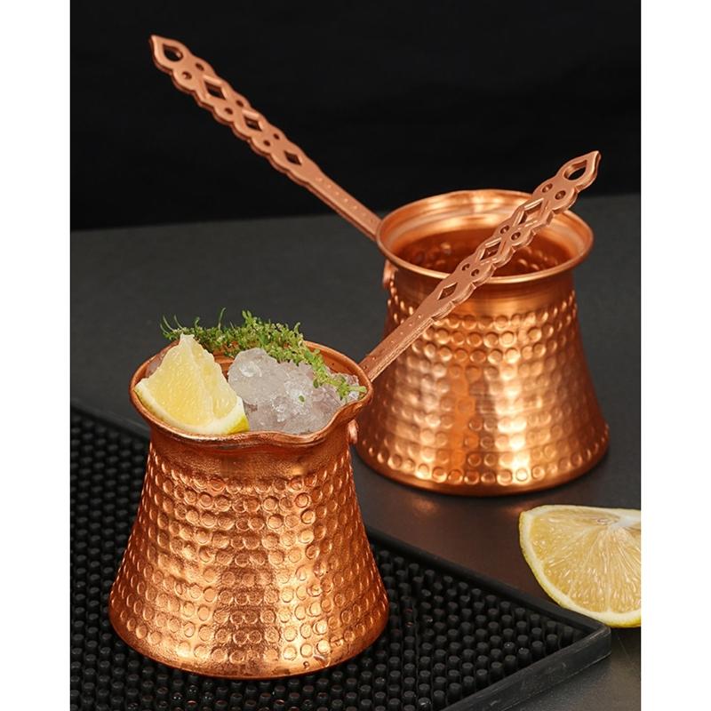 Artisanal Hammered Turkish Coffee Maker 330ml Capacity With Long Heat Resistant Handle For Stovetop Use
