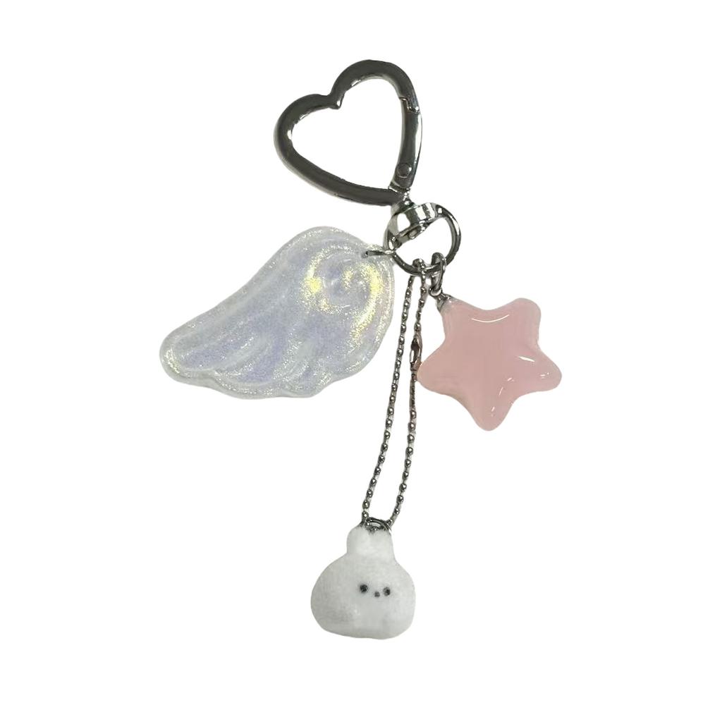 Adorable Bunny Keychain With Angel Wings And Star Charm Cute Fashion Accessory Durable Alloy Material Perfect Gift Idea