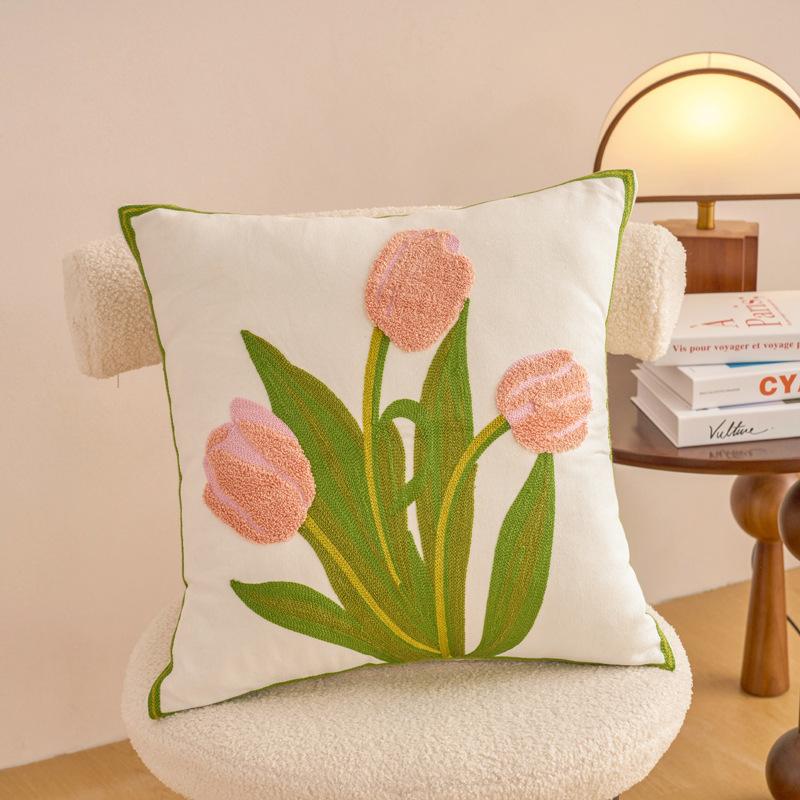 Bestickte Baumwollblumen-Kissenhülle Für Zuhause Sofa Bett Dekorative Kissenhülle Wohnzimmer