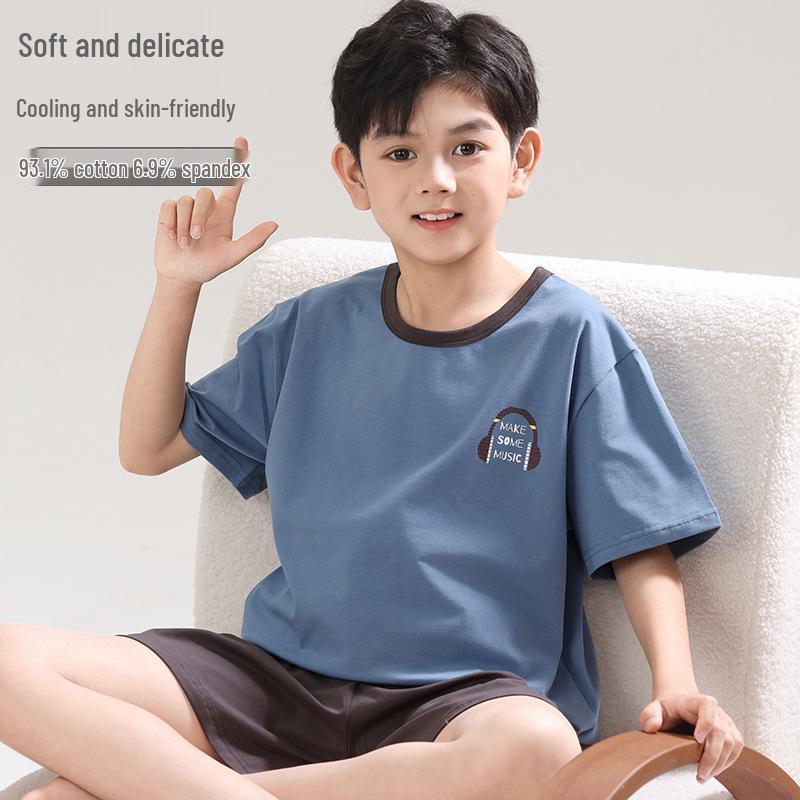 2026 Boys' Lycra Cotton Summer Pajama Set – Air Conditioning Suit for Children