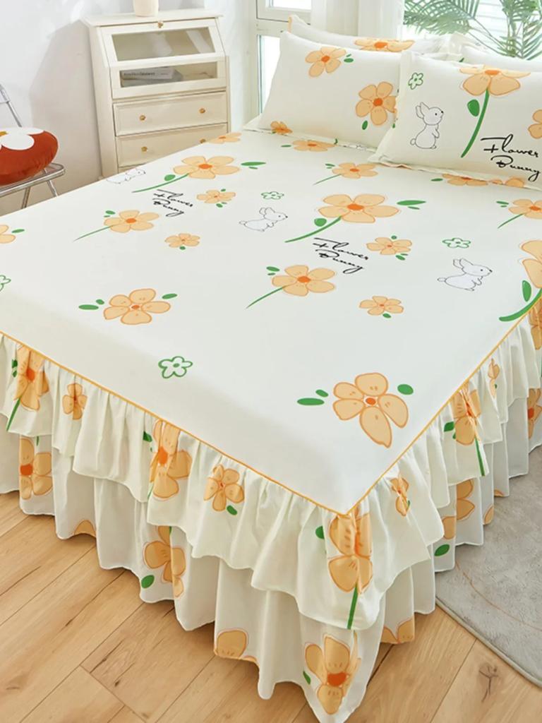 2 Layer Lace Bedspread Bed Skirt Style Bedcover 1.5/1.8/2 Meter Bed Dustproof Anti-skid Three Piece Pillowcases Bed Covers