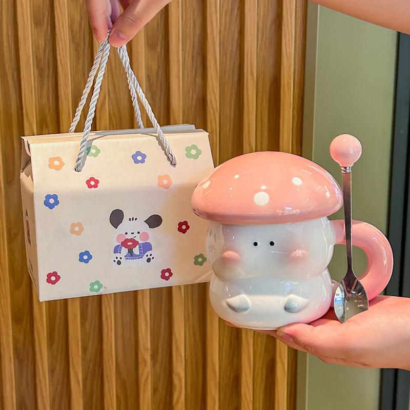 High-value Mushroom Water Cup Birthday Gift Box for Girl Friends Practical Ceramic Mug Practical Souvenir
