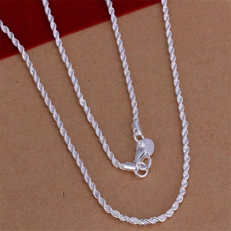 European & American Trend Cable Knit Silver Necklace & Bracelet Set - 4MM Shiny Twisted Rope Design