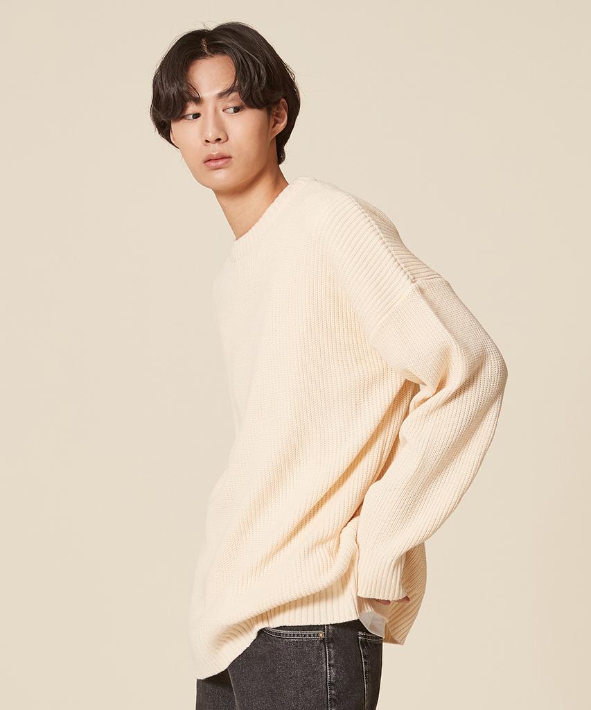 BLOND9 Crew Neck Rib Knit Sweater_Ivory