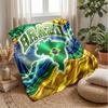 Brazil Football Printed Flannel Blanket Skin Friendly Warm Decorative Throw for Indoor Couch Bed Daily Use