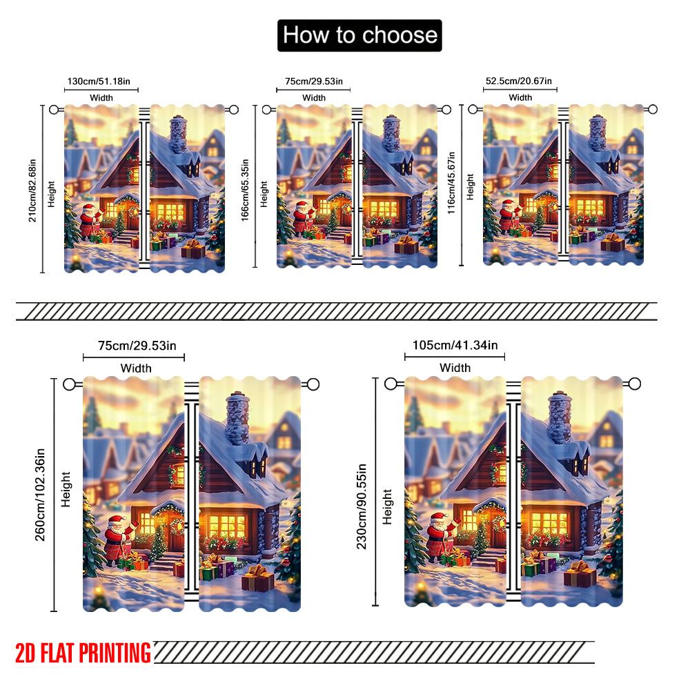 Set Of 2 Flat Printing Christmas Curtain Tree Design Versatile Durable Polyester Without Electricity Festive Holiday
