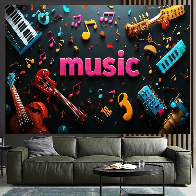 

Varied musical elements Digital printing polyester wall tapestry suitable for use in living rooms bedrooms offices bars party 74x94cm(29x37in)