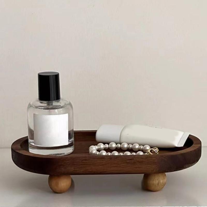 Wooden Vanity Organizers Jewelry Perfume Bottle Tray Wood Pedestal Stand Dish Household Decors For Bathroom And Bedroom