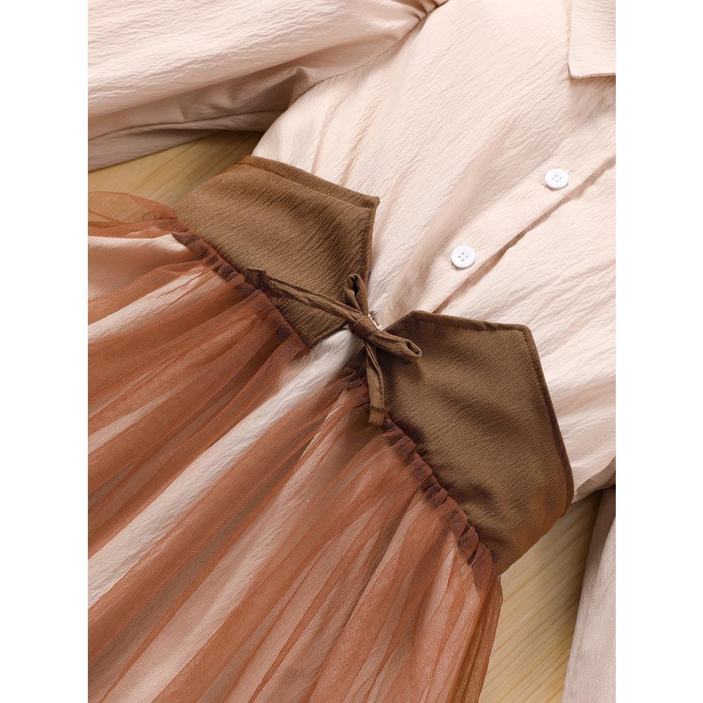 8-12J Mädchen Langarmkleid Herbst/Winter Kleid Patchwork Kontrastfarben Minimalistisches Kleid