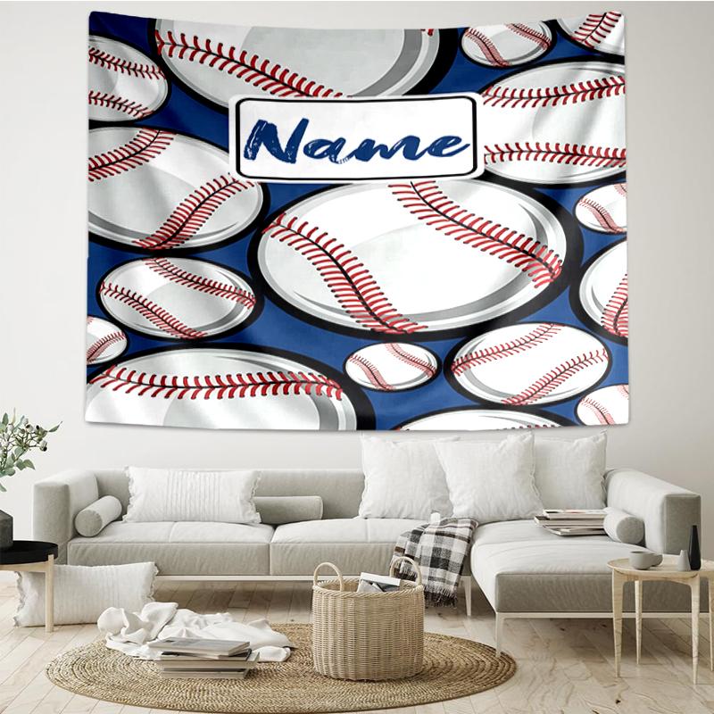 Custom Name Baseball Print Tapestry, Backdrop, Easy Setup, Ideal for Bedroom, Office & Living Room, with Aesthetic Wall Hanging Decor.