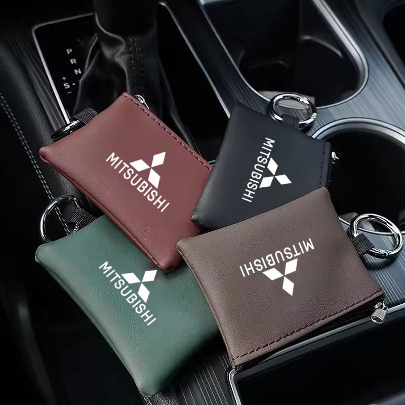 Car Leather Key Wallet Card Bag Emblem keychain Pouch For Mitsubishi Eclipse Lancer Space Delica Triton Ralliart Ex Star Jinxuan
