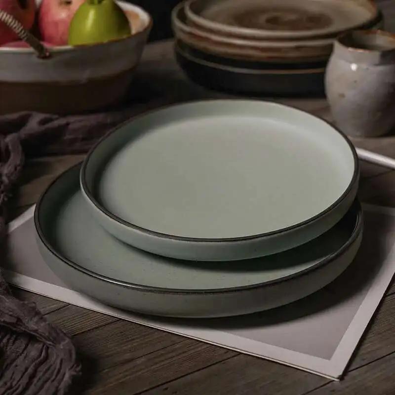 Japanese Ceramic Dinner Plate Steak Food Tray Tableware Straight Edge Flat Plate Salad Pasta Dish Dinnerware