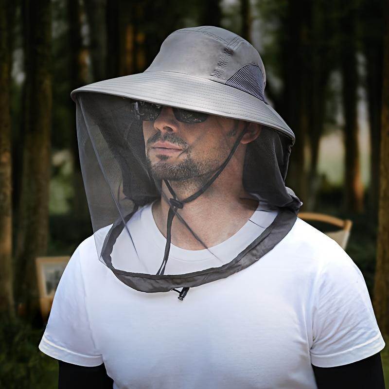 1pc Unisex Outdoor Mesh Hat & Integrated Face Mask - Breathable Fishing Hat with Adjustable Chin Strap