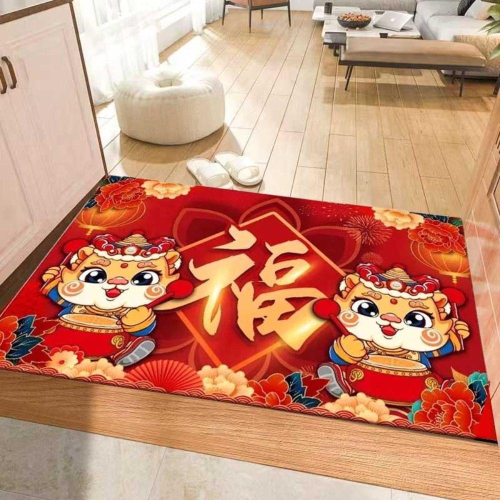Red Welcome Mats Anti-skid Carpets Area Rug New Year Entrance Doormat  Washroom