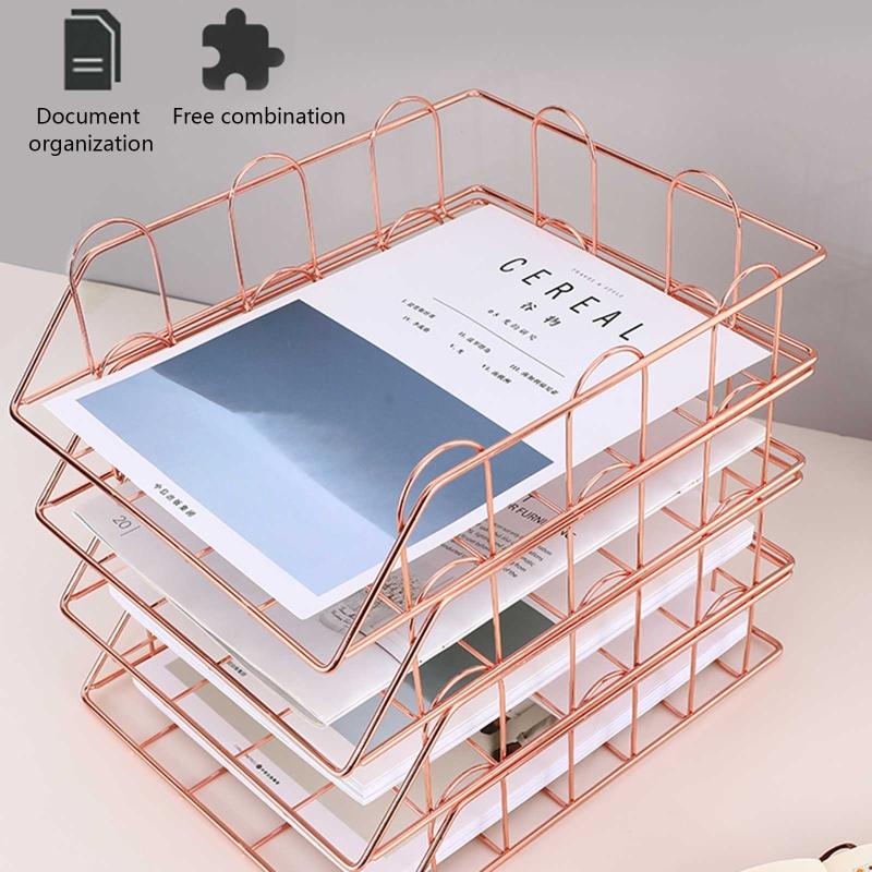 Modern Stackable Letter Tray Desktop Organizer Under Desk Hanging Organizer Metal Paper Tray for Women Men Student Staff