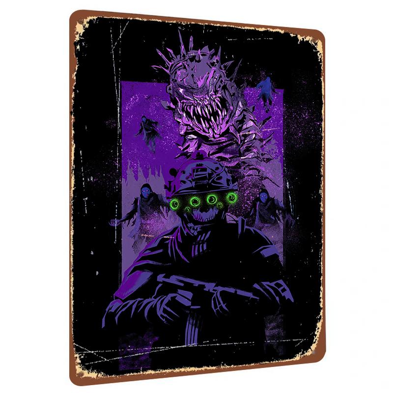 Cyberpunk Skeleton Warrior with Shadow Demons Metal Tin Sign Home Decor Wall Art 20x30cm(7.8x11.8inch)