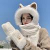 Hat women's winter scarf gloves integrated hat fox ears cold warm plush hat cute versatile pullover hat