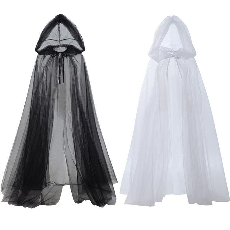 Halloween Ghost Reaper Hooded Cloak Witch Mesh Long Costume Dress Adult Scary Cosplay Cape