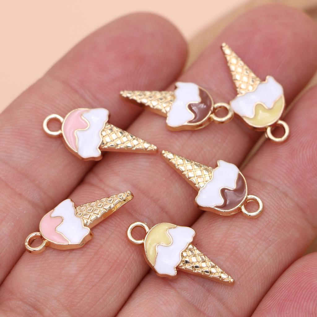 10Pcs Gold Plated Enamel Ice Cream Charms Pendant For Jewelry Making Earrings Bracelet Necklace Accessories Diy Craft 20X10Mm