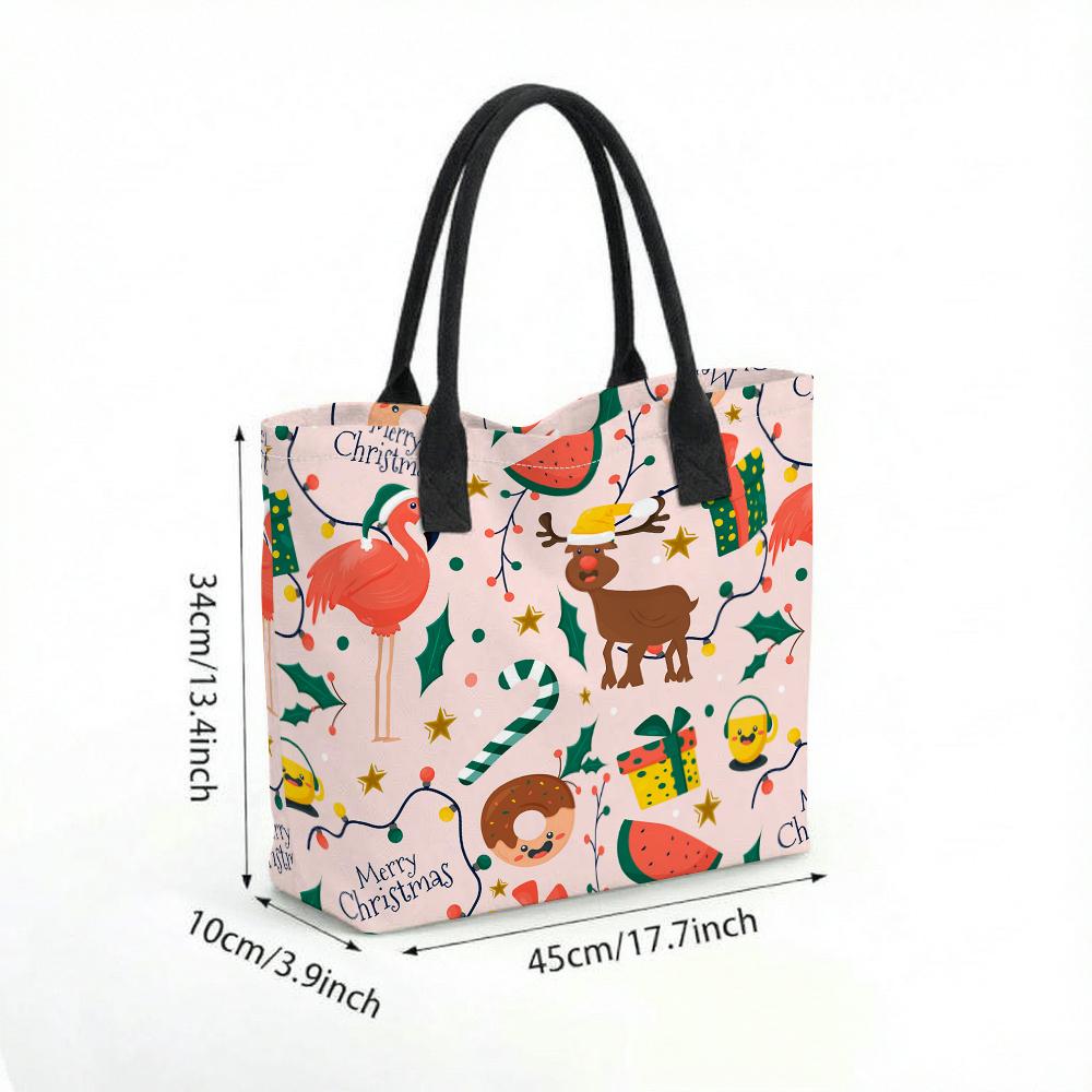 Christmas Printed Tote Bag Casual Large Capacity Portable Daily Handbag