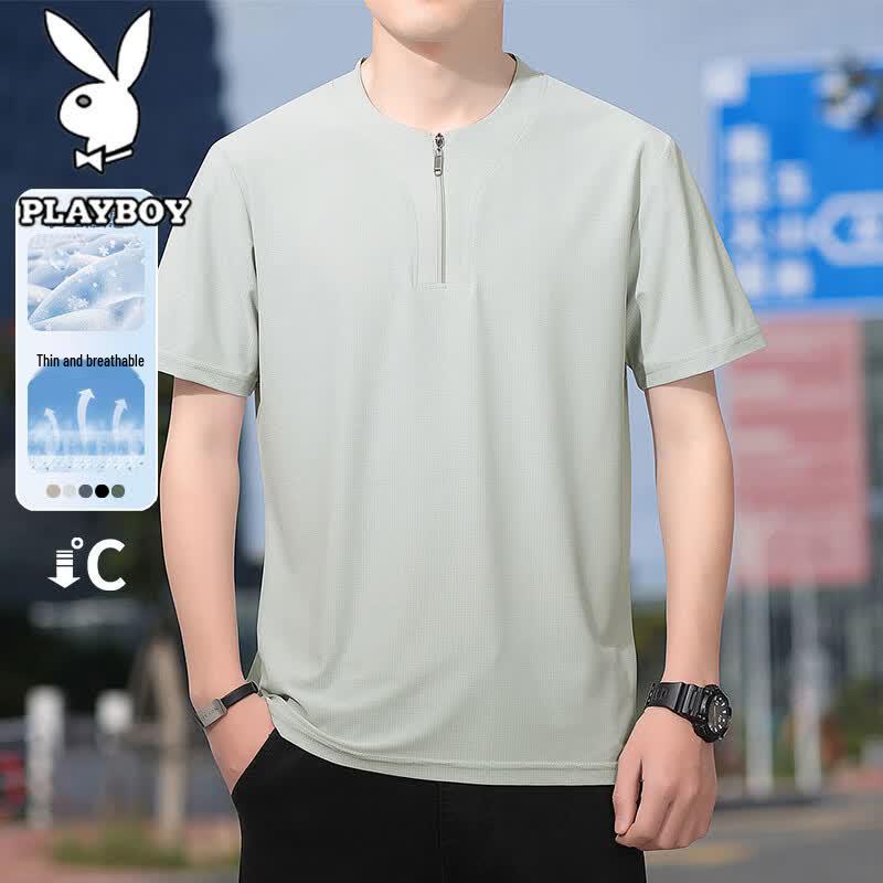 PLAYBOY Men s Ice-Feel Breathable Crew Neck T-Shirt XL
