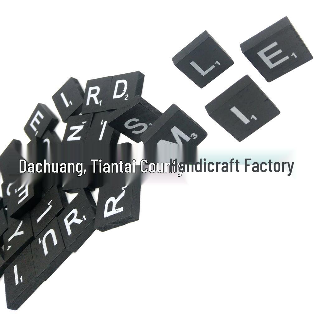 English Alphabet Pine Wood Blocks: Black Background with White Text - Children's Educational Puzzle Game