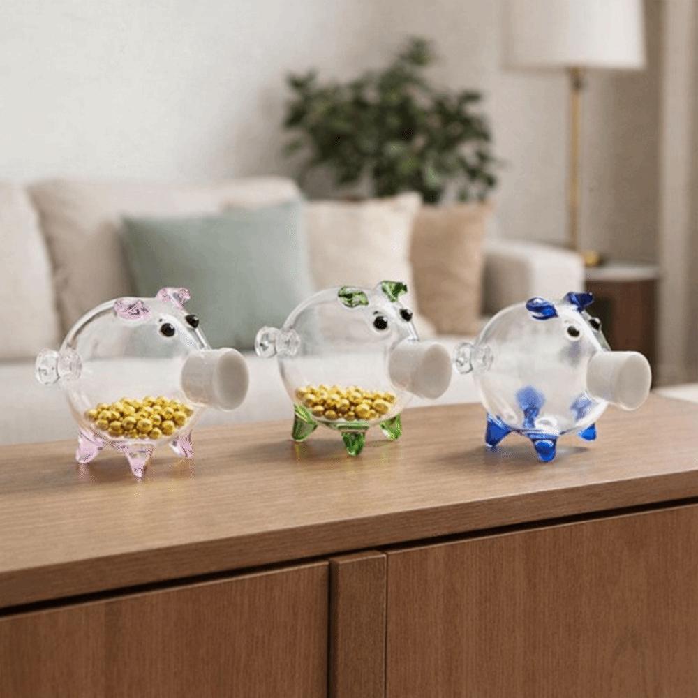 Transparent Pig Shape Piggy Bank Visible Coins Saving Box Cute Golden Beans Container  Desktop Use