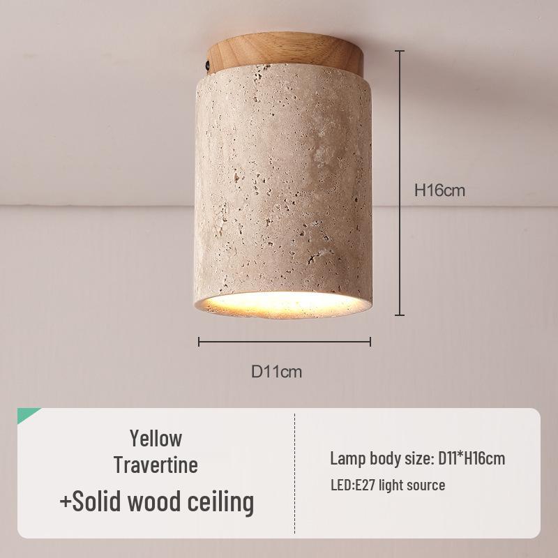 

Nordic Wabi-Sabi Black Travertine Ceiling Light for Japanese-Style Entrances & Corridors Yellow Travertine + Natural Wood
