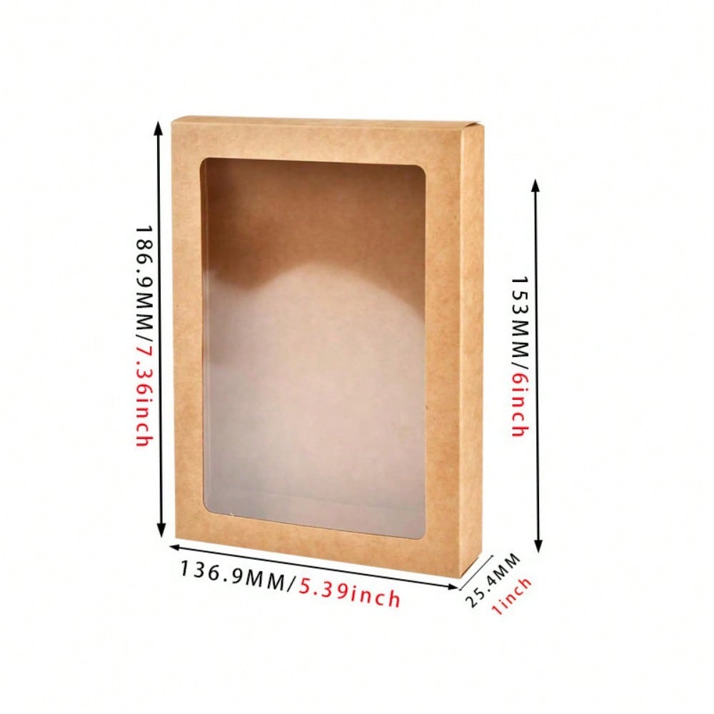 10PCS, 2.54*13.69*18.69CM, Kraft Paper Star Film/Photo Frame Packaging Boxes, Festivals Greeting Card Storage Foldable Transparent Window Paper Boxes,