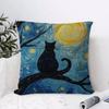 Van Gogh Starry Sky Cat Cushion Cover Eco Linen Pillow Case DoubleSided Print Breathable Durable Zipper Home Decor Gift