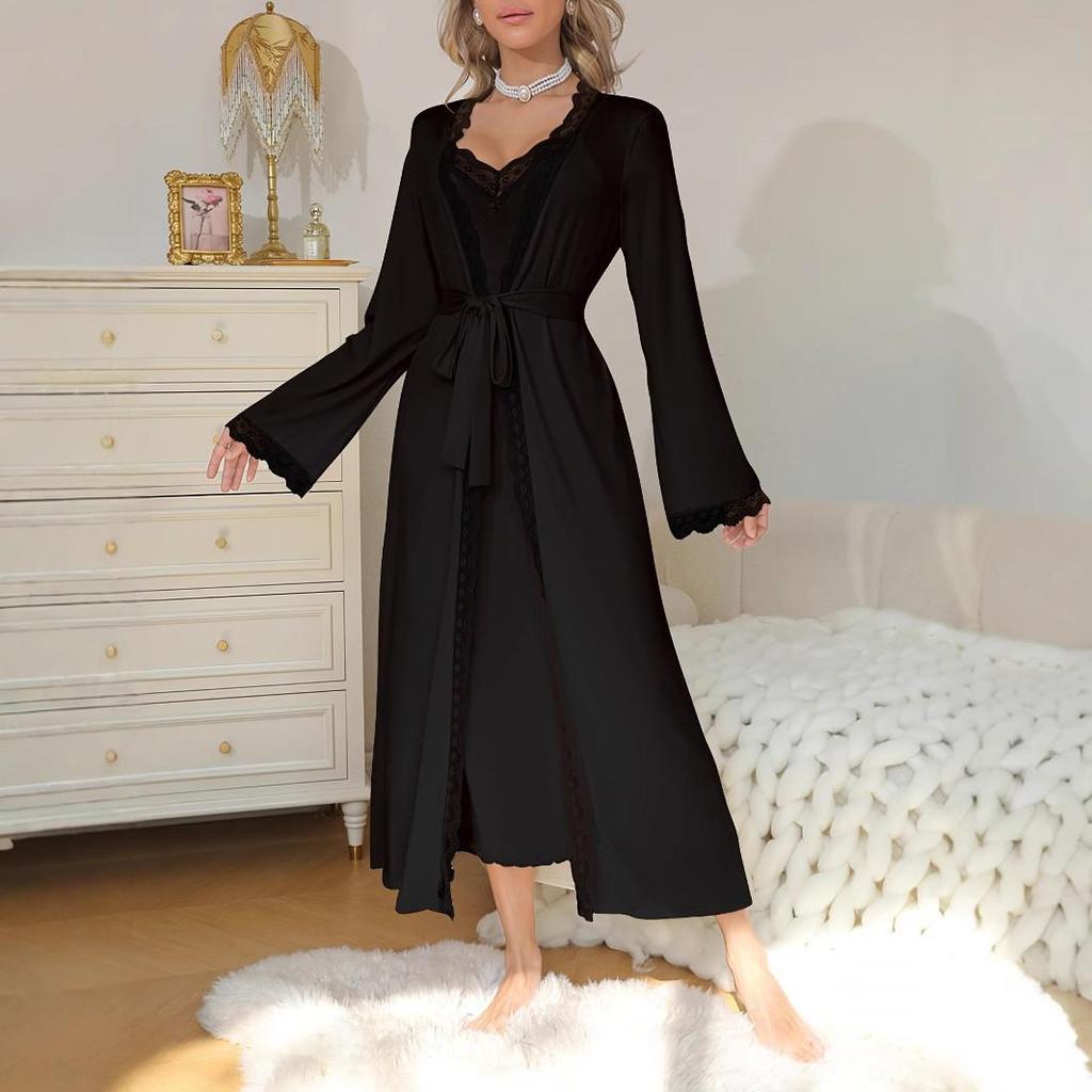 European & American Women's Thin Pajamas Set: Sexy Lace Camisole Robe Nightgown