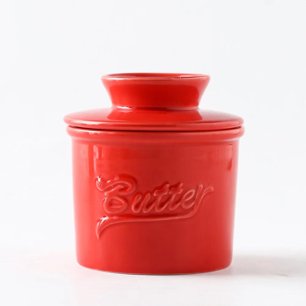 Многоцветная масленка с крышкой, современная круглая керамическая тарелка для масла, масленка, контейнер для хранения сыра красный