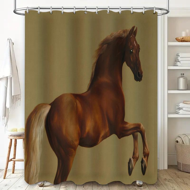 Pferd Duschvorhang Vintage Reitkunst Badezimmer Dekor Western Bauernhaus Duschvorleger Rustikal Wildpferd Muster Waschbar