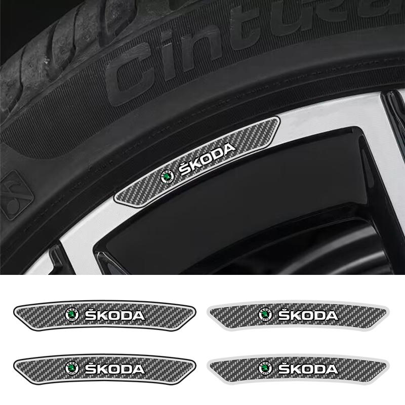4pcs/set Car Tire Rims Stickers Wheel Accessories Decals For Skoda Octavia Superb Rapid Kodiaq Karoq Fabia Kamiq Enyaq Yeti Knzh54
