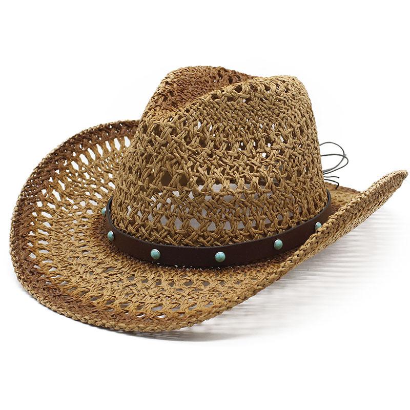 Hollow Straw Hat Styling Hat Sunshade Graffiti Spray Paint Men'S And Women'S Western Style Maran Paper Rope Cowboy Hat