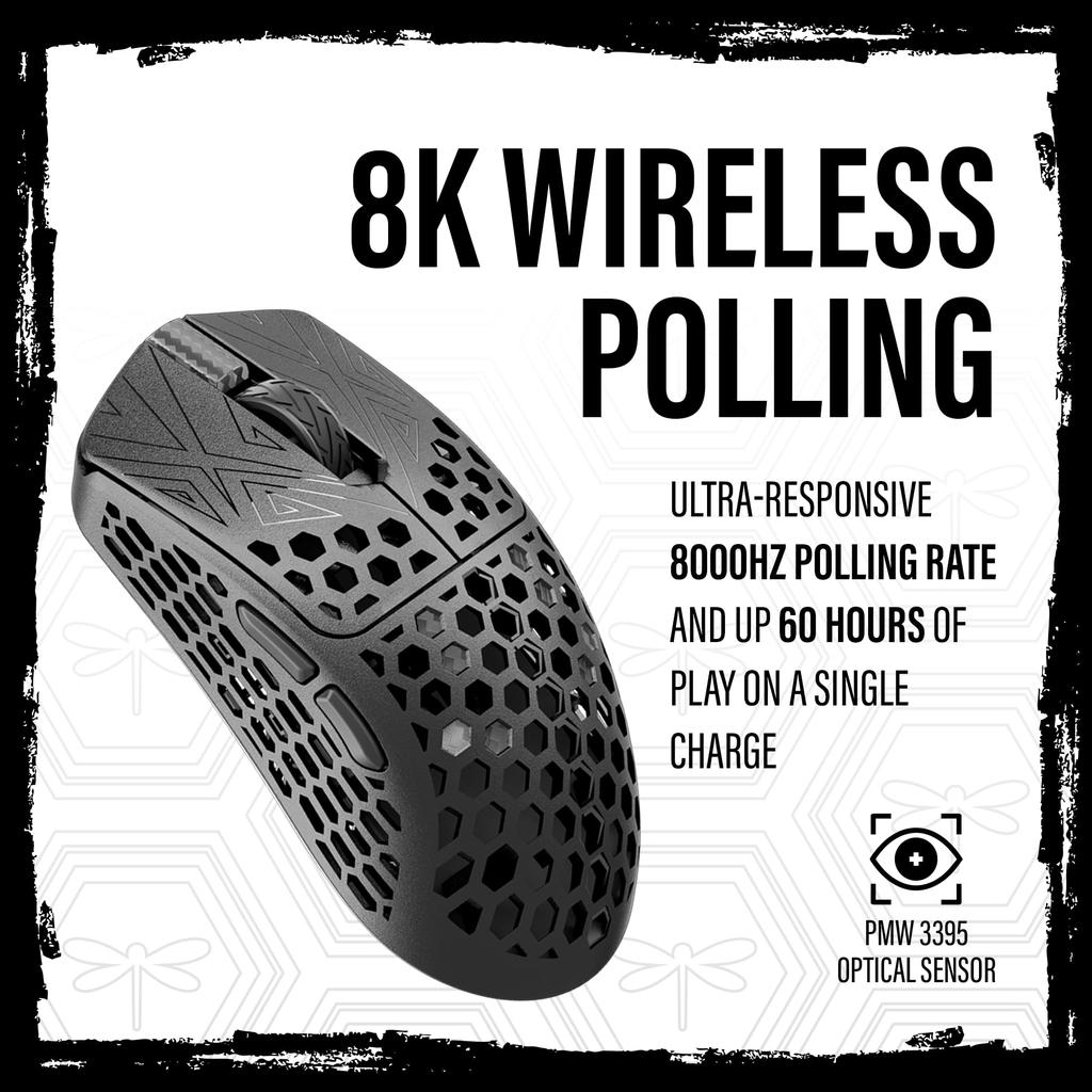 Arbiter Akitsu 8K Carbon Fiber Composite Gaming Mouse 38g Wireless Mouse with 26k Fast Battery 8K Polling PIXART 3395 LCD and an Authorized Japanese